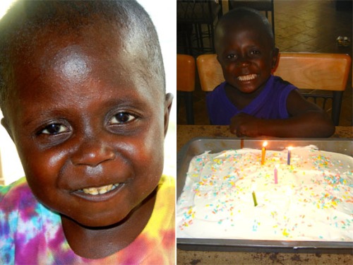 first picture of Loveson when he came a year ago...and him with his first birthday cake a year later!